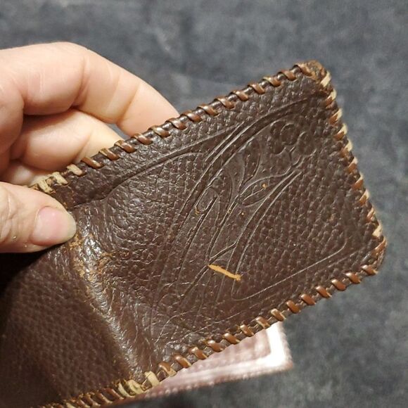 Gaitan tooled leather check Wallet, stitched, Bifold leather, vintag Key Case - Picture 6 of 8